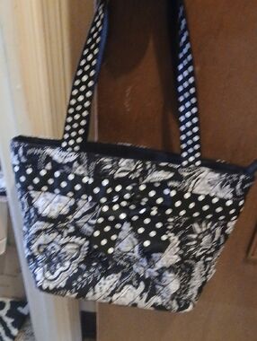 Black & White Floral Polka Dot Tote Bag